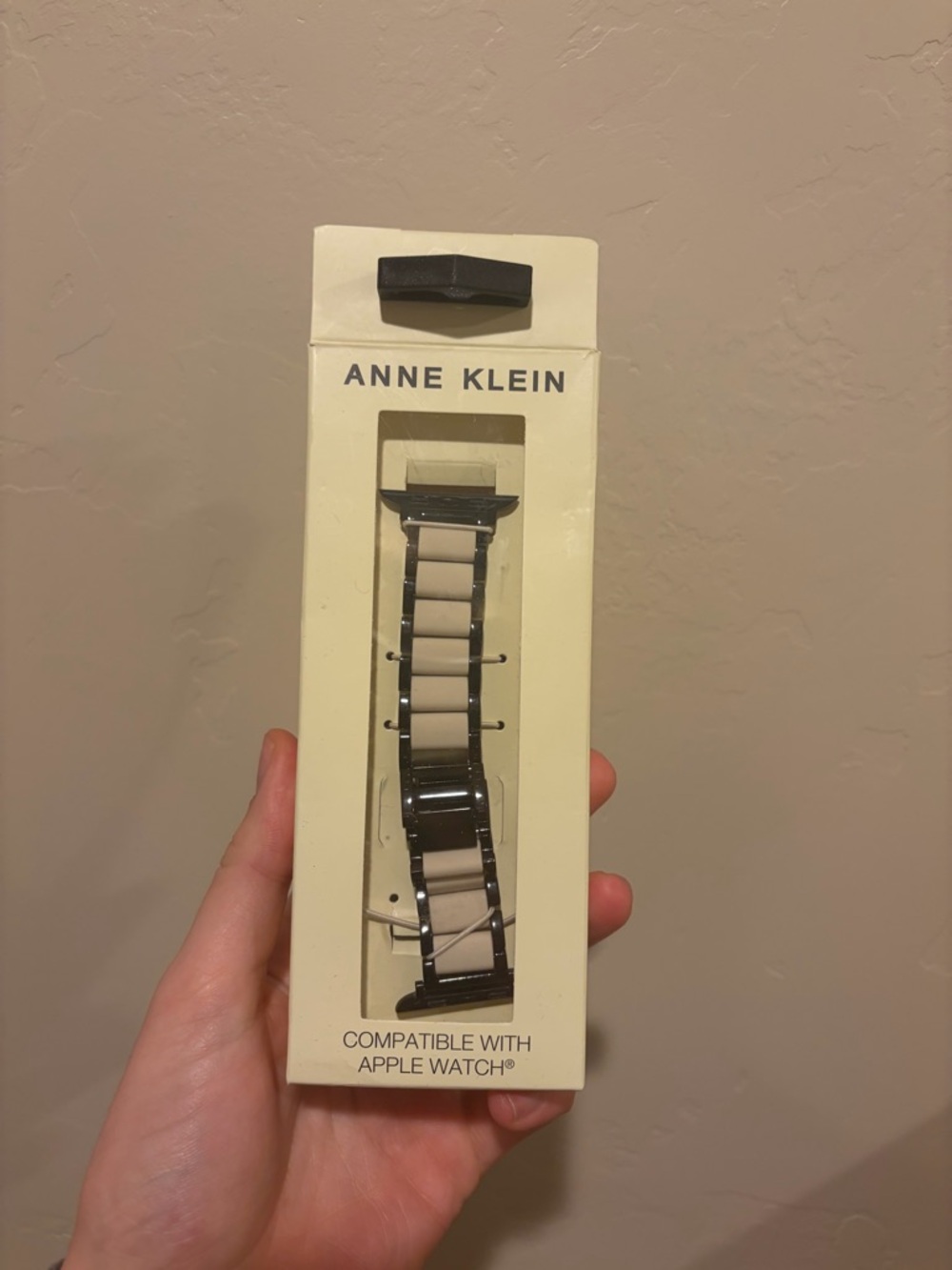 Anne Klein Beige and Gunmetal Ceramic-Style Apple Watch Link Band
